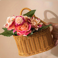 Imitation Rattan Hanging Basket Versatile Imitation Rattan Storage Basket Breathable Kitchen Produce Holder for Entryway, Washroom