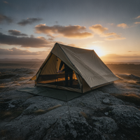 Camping Tent with Chimney Port, Waterproof, Windproof, Mesh Door, Groundsheet, Aluminum Poles