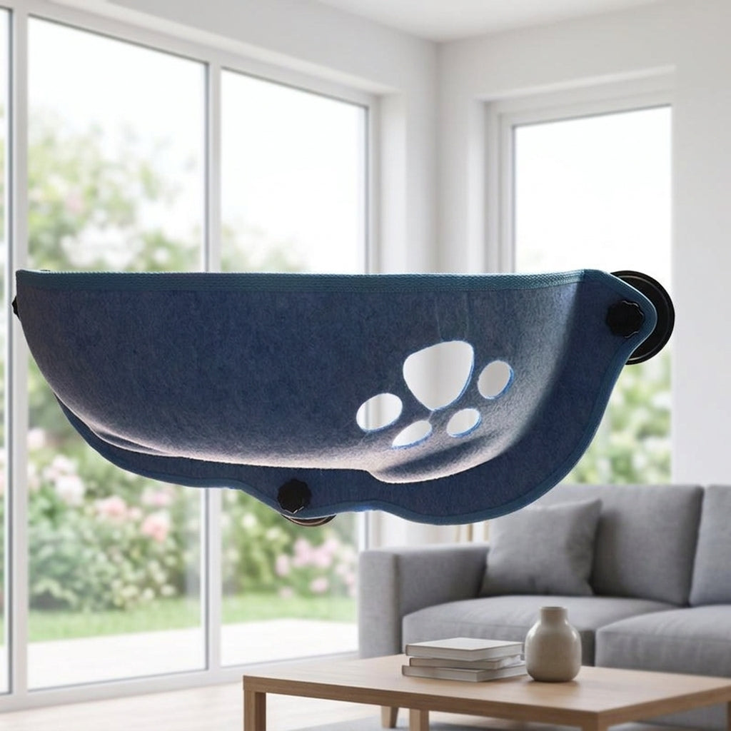 Cat Hammock Window Perch with Felt Material, Frameless Suction Cup Cat Bed for Indoor Relaxation, Space Saving Mounting for Window View Resting