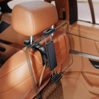 Clamp Style Rear-Seat Phone Holder Bracket Black Headrest Hook Phone Mount Metal Frame Adjustable Headrest Mount Stable Hold