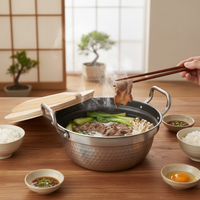 430 Stainless Steel Japanese Sukiyaki Hot Pot with Magnetic Base and Wooden Lid
