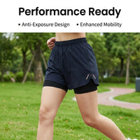 Running Shorts Womens with Double Layer Design, Quick Dry Polyester Spandex Blend, Stretchy Athletic Wear