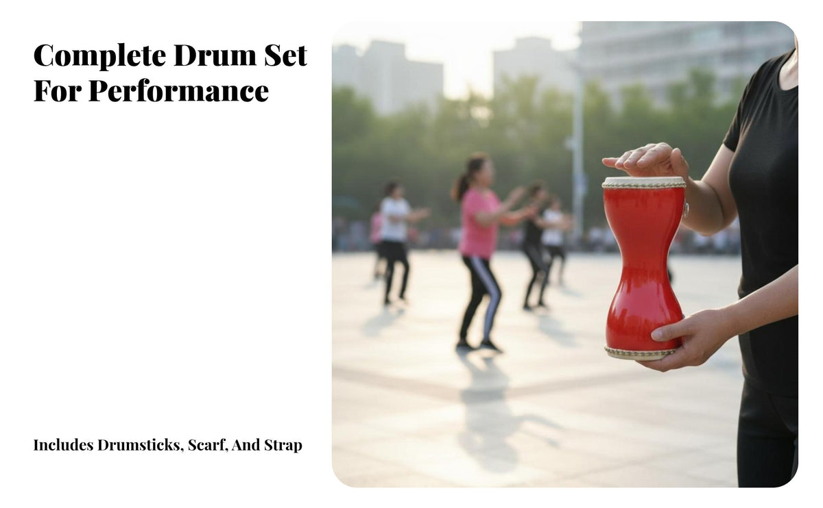 Chinese Waist Drum Set Cowhide Drumhead Chinese Dance Drum Wearable Percussion Instrument for Adults, Dancers, Square Dancing, special events, Celebrations