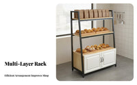 Bakery Display Rack Spacious Storage Bread Display Stand Heavy-Duty Multi-Tier Shelf with Cabinet for Retailers, Supermarket, Cafe, Convenience Store