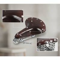 Vintage-Style Cycle Saddle with Springs Sprung Leather Cycle Saddle Riveted Retro Bike Seat Shock-Absorbing for Hobbyists, Commuters, Cruiser Bikes