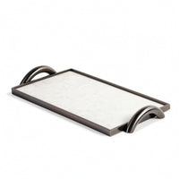 Leather Tray with Metal Frame Decorative Rectangular Tray with Handles Contemporary for Tabletop