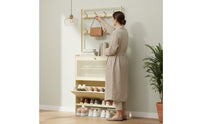 Space-Saving Freestanding Entryway Rack Large Capacity Tip-out Shoe Cabinet Modern Design Slim Shoe Cabinet Coat Rack Breathable Design for Renters, Hallway