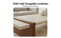 Wabi-Sabi aesthetic Rectangular Stunique Top Table Minimalist Design Low Rectangular Centerpiece Natural Aesthetic Living Room Furniture Vintage Inspired for Interior Designers, Guesthouse Owners, Homeowners, Lounge Area, Office