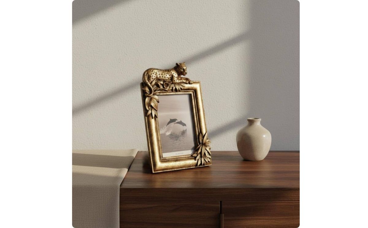 Gilded Feline Picture Frame Glass Front Ornate Vintage Photo Frame