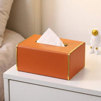 Tissue Paper Holder for Office Desk and Home Office, Luxury Leather Tissue Box with Gold Stitching, Modern Bathroom Decor, Multi-purpose Case