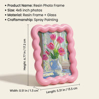 Photo Frame with Baroque Wave Pattern for Home Decor, Resin Picture for Family Nordic Style Tabletop Display, Elegant Painted Finish