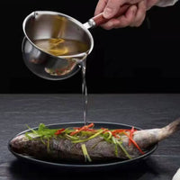 Wooden Handle Hot Oil Pouring Pot Multi-Purpose Small Oil Heating Pot Stainless Steel Mini Saucepan for Home Cooks, Kitchen