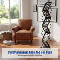 Letter-Size Aluminum Alloy Foldable Magazine Display Rack, Multitier Literature Organizer, Floor Standing Shelf for Showcase, Catalog, Random Color