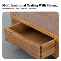 sturdy Wood Frame Wooden Armchair with Storage Drawer Modern Minimalist aesthetic Upholstered Armchair Space-Saving Single Sofa Comfortable paddinging for Apartment Dwellers, Homeowners, Individuals, Small Spaces, Bedroom, study alcove, Reception Area