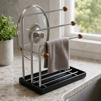 Walnut Wood Dish Drying Rack with Stainless Steel Cloth Holder for Kitchen Countertop Organization