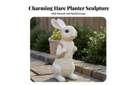 Resin Hare Garden Sculpture Weather-Resistant Hare Statue Planter Hare Figurine Flower Pot Seasonal Decor for Gardeners, Yard