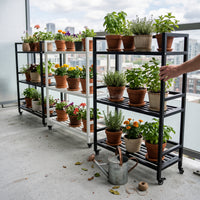 Multi-Tier Carbon Steel Plant Stand with Wheels for Indoor/Outdoor Use