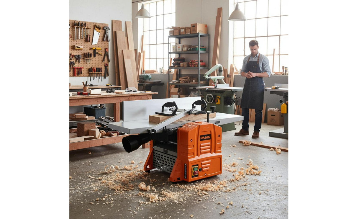 Benchtop Jointer Planer Combined Pure Copper Motor Powered Lumber Thicknesser 9000RPM High Speed 1500W Benchtop Wood Planer for DIY Enthusiasts