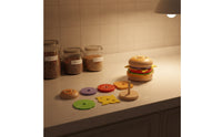 Stackable Wooden Burger Toy Smooth Edges Wooden Hamburger Toy Cartoon-Style Pretend-Play Burger Colorful for Early Learning