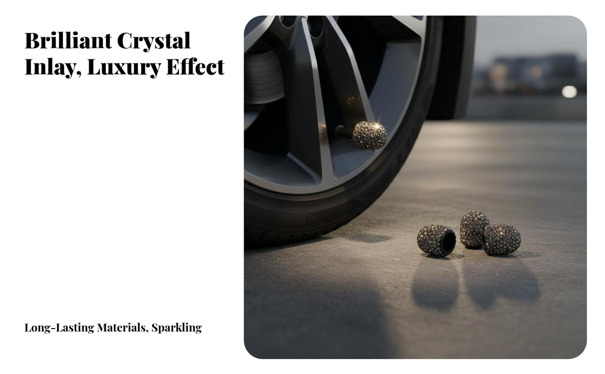 4 Pieces Rhinestone Tire Valve Cap Universal Fit Crystal Valve Stem Cover Sparkling Rhinestones Glittering Tire Valve Cap for Women, Cars, SUVs