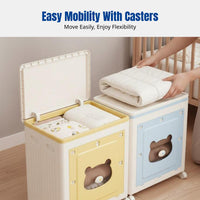 Large Capacity Foldable Storage Box with Wheels, Hinged Lid Organizer, Clothes, Quilt, Multi-Use Cabinet