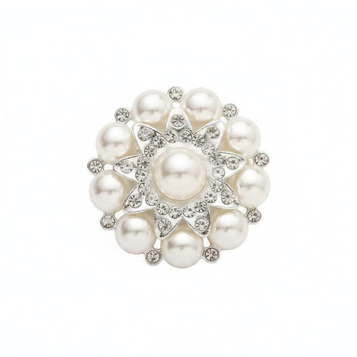 Elegant Design Pearl Rhinestone Flower Button Korean Inspired Pearl Flower Button Shiny Appearance Crystal Radiant Burst Brooch DIY Fun for Women, Parties, Weddings, Crafting