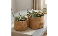 Handwoven Rattan Basket Finish Home Organizer Look for Desktop, Display