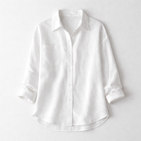 Linen Blend Shirt for Women UK with Collared Neckline and Long Sleeves, Summer Tops for Beach Cover Up and Sun Protection, Loose Fit