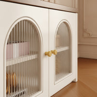TV Cabinet Low-Profile TV Console with Glass Doors Wood-Grain Media Console with Glass Doors for Living Room, Small Apartment