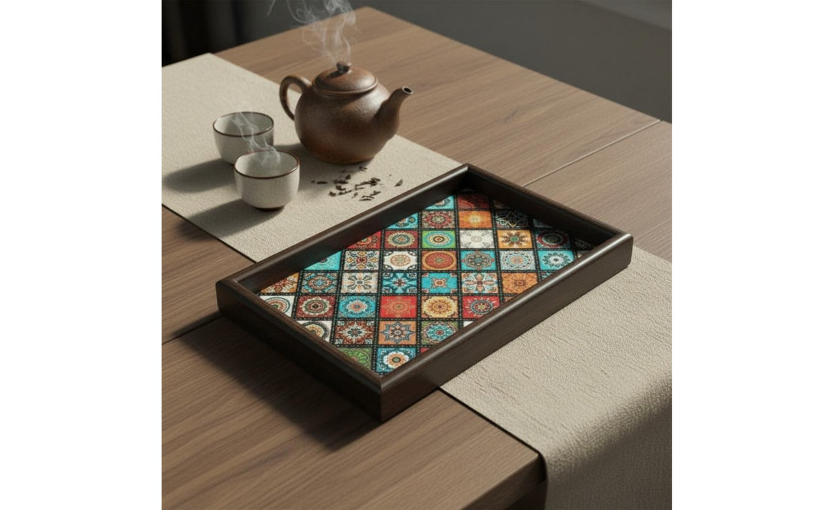 Retro Design Vintage Design Tea Tray Multipurpose Rectangular Walnut Vanity Tray Serving Platter for Living Room, Bedroom, Kitchen