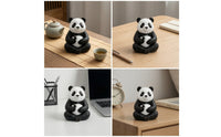 Resin Pandas Figurine Compact Desk Ornament Hand-Painted for Meditation Corner