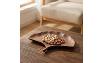 Ginkgo Leaf Tray Hand-Carved Leaf Shaped Tray Walnut Finish for Hosts, Tea Service, Tabletop Decor