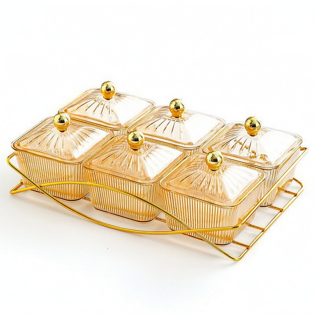 6-Compartment Divided Serving Tray with Lid Gold-Tone Divided Serving Dish with Lid Lidded Snack Server with Tray Transparent for Hosts, Homeowners, Parties, Gatherings, Tea Tables