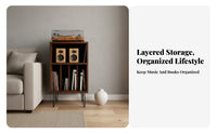 Vinyl Record Storage Cabinet Open Shelving Vinyl Record Storage Console Stable Metal Frame Mid-Period Modern Turntable Stand for Living Room, Bedroom