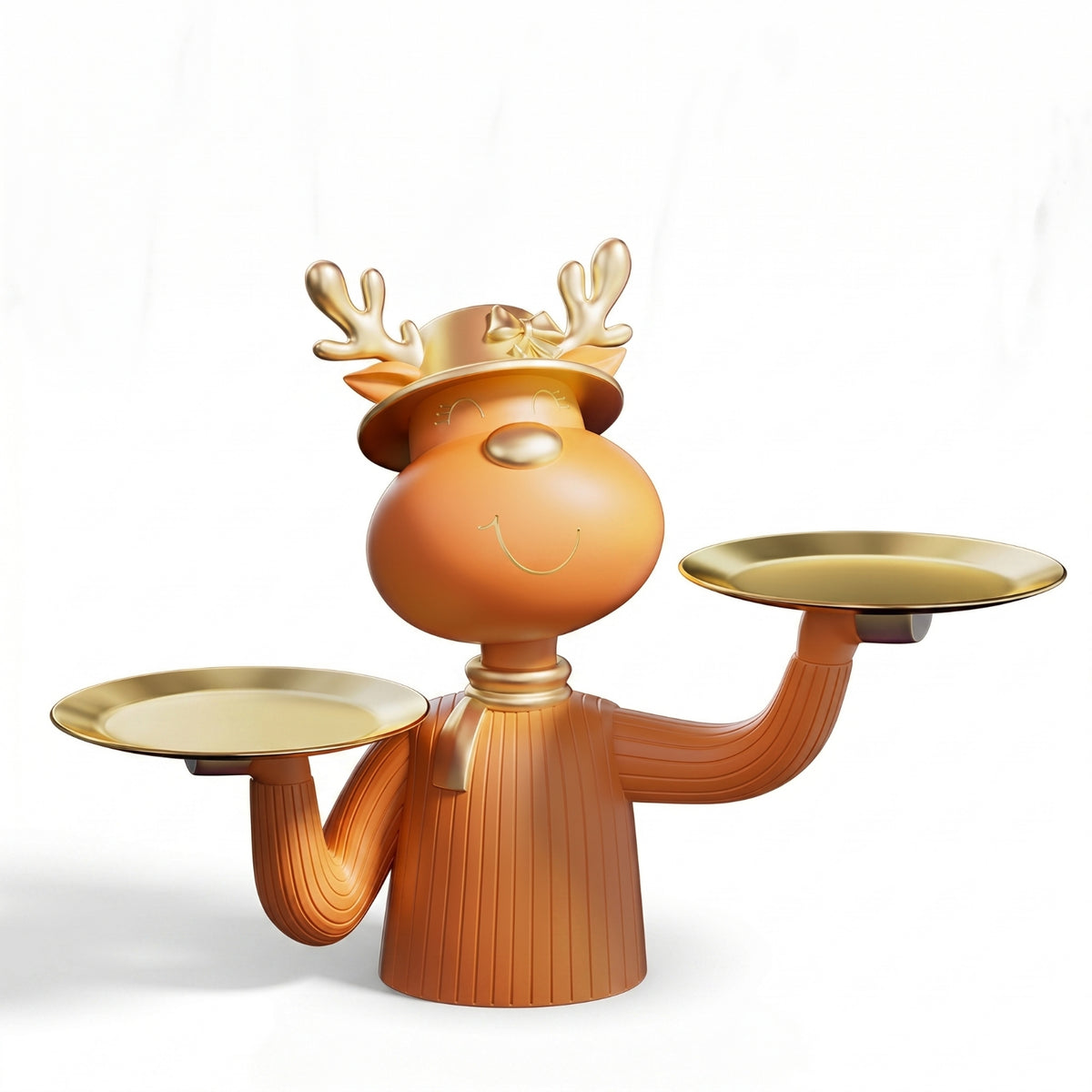 Gold-Accented Deer Figurine with Trays Modern Animal Storage Ornament Small Deer Statue with Tray Cute for Entryway
