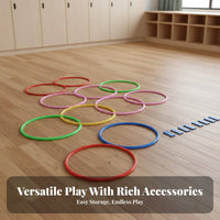 Indoor Outdoor Use Hopscotch Hoop Set Included Combination Hopscotch Hoop Game Easy To Assemble for Preschoolers, Boys, Outdoors, Backyard