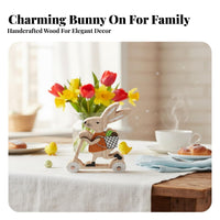 Wooden Hare on Cute Design Bunny with Egg Basket Figurine Rustic Charm Wooden Bunny Figurine for Kids, Parents, Tiered Tray, Mantel, Nursery