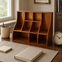 Desktop Storage Organizer Multifunctional Wooden Desk Organizer Shelf Space Saving Curved Divider Shelf