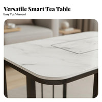 Minimalist Design Smart Tea Station Light Luxury aesthetic Living Room Table Built-in Induction Cooktop Household Furniture Space-Saving for Small Apartment Residents, technology aficionados lovers, Party Hosts, Home, Reception Area, Office