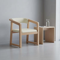 Solid Wood Armchair Firm-Density Foam Cushion Upholstered Dining Chair Ergonomic Design Modern Wooden Accent Chair for Restaurant, Tea Room