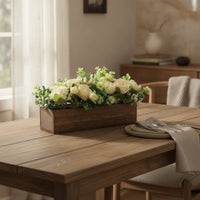 Faux Peony Centerpiece Decorative Fake Eucalyptus Centerpiece Realistic Flower Arrangement with Wooden Box for Dining Table