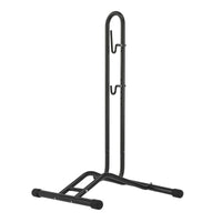 Metal Bike Floor Stand Space-Saving Two-Wheeler Floor Stand Heavy-Duty Two-Wheeler Parking Rack with Hook Easy to Use for Cyclists, Commuters, Garage