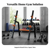 Safety Spotter Arms Multi-Functional Bench Press Rack Integrated Plate Storage Adjustable Squat Rack Long-Lasting Powder Coat Finish Heavy Duty Barbell Stand Commercial Grade for Bodybuilders, Weightlifters