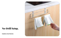 Stainless Metal Towel Holder Drill over Cabinet Door Organizer No Tool Installation over Cabinet Door Rack for Apartment Dwellers, Adults, Pantry