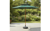 Patio Umbrella with Base with Lumber-Grain Look-Grain Crank Patio Umbrella Double-Tier for Backyard, Poolside