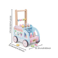 Pastel Blue and Pink Ice Cream Cart Stroller Pretend Play Ice Cream Cart Toy Decorative Cutouts Wooden Baby Stroller Bead Accents