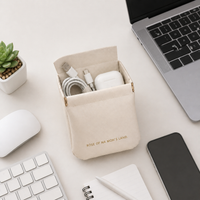 Travel Pouch, Cubic pouch, PU Leather Pencil Case for Stationery & Cables, Milky White Zipper Storage