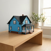 Miniature house  with Porch European-Style Gabled Roofed House Model Decorative Dollhouse for Architectural Scenes