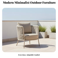 Modern Design Woven Rope Sofa Set Minimalist design Woven Rope sideschair Artistic Furniture Patio Seating Plush pads for Hospitality Businesses, Hotel Managers, Terrace, Courtyard, rearyard, Porch