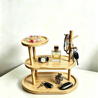 Bamboo Entryway Key Storage Organizer, Living Room Shoe Cabinet Shelf, Wall Hook, Wooden Jewelry Tray